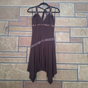 Taboo Vintage Y2K Espresso Brown Asymmetrical Hem Halter Mini Dress M